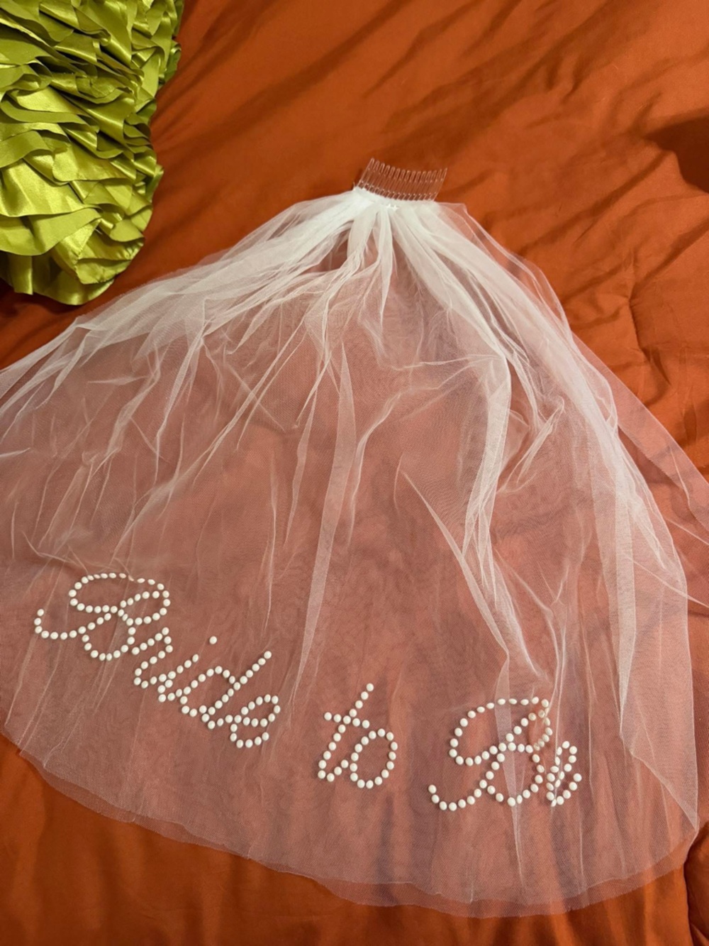 White Rhinestone Script Tulle Veil